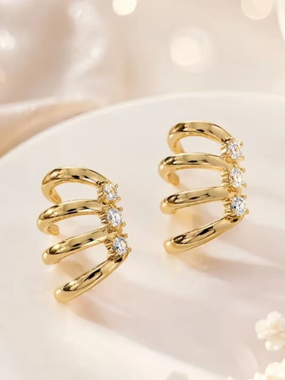 14K Gold Womens 4 Row 1ct Diamond Claw Style Earrings Ladies 14 K Silver Jewelry